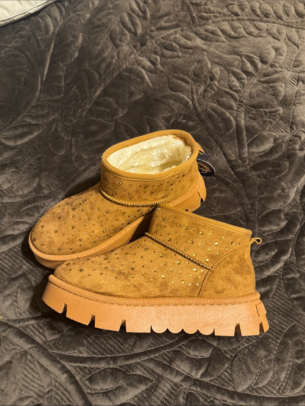 White Mountain Tan Suede Studded Ankle Booties